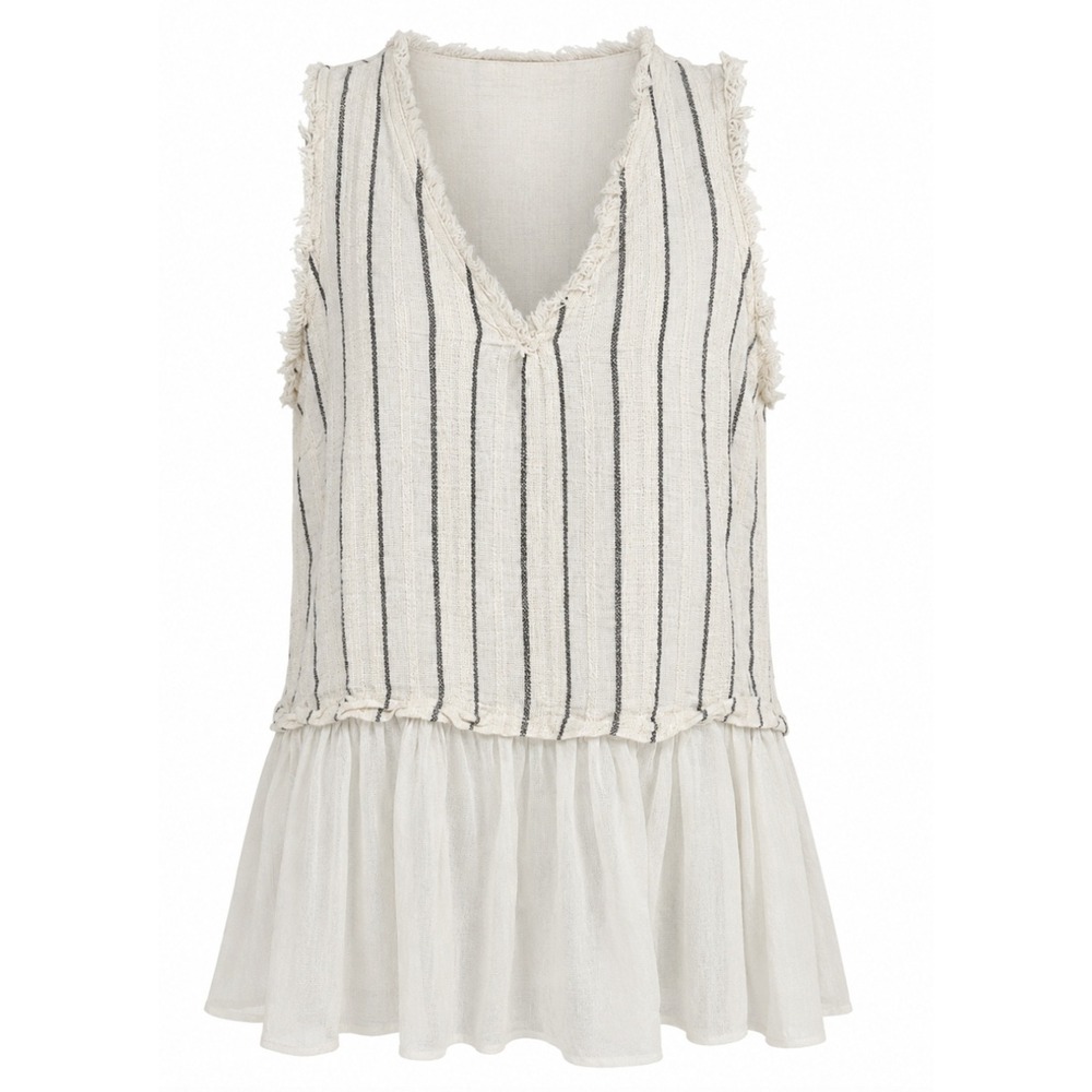 Everleigh Mattress Stripe Peplum Tank Top Women S Gray Frayed Trim V-Neck Zip